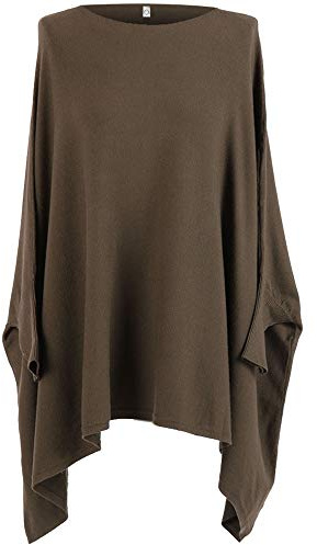 Storm Island SI021 Ladies Italian Ribbed Trim Lagenlook Top Womens Knited Draped Boat Neck Poncho (Khaki, ONE Size 14-22 UK)