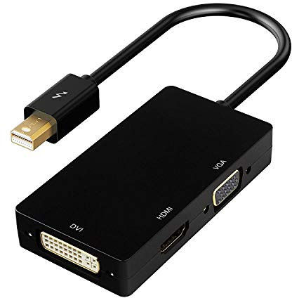 TB® Adattatore Mini DisplayPort (fulmine) a DVI VGA HDMI 3 in 1, adattatore Mini DisplayPort per MacBook Air, MacBook Pro iMac Mini Surface Pro 1 2 3 4, Thinkpad Carbon X1 Series, nero