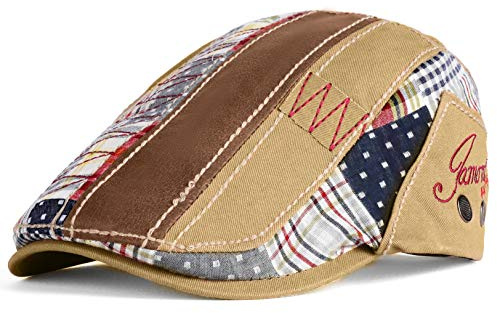 PORSYOND Mens Flat Cap Gatsby Ivy Tweed Flat Cap Vintage Style Adjustable Newsboy Hats Irregular Color Driving Caps for Men (Khaki)