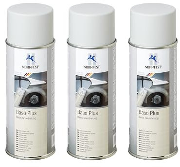 Normfest Baso Plus Basis-Grundierung – Universelle 1K-Acrylharz-Grundierung in Grau für Metall, Kunststoff, Aluminium und Karosserie-Lackierungen, 3x 400ml