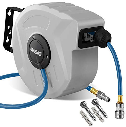 MASKO® Enrollador de manguera de aire comprimido automática, Conexión 1/4, Enrollador de mangueras, Soporte de mangueras montado en la pared, Enrollador de mangueras de aire comprimido, gris, 10m