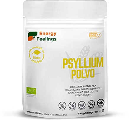 Energy Feelings Semilla de Psyllium en polvo BIO, Psyllium Sin Gluten, Prebiótico, Fibra Saciante, con Cáscara en Polvo, 200 gr
