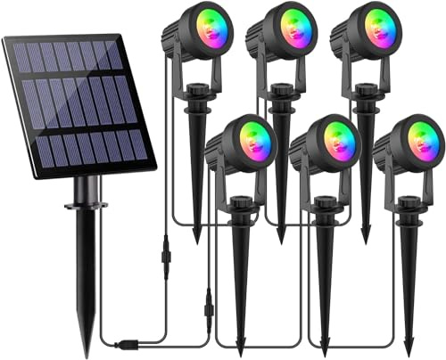 NATPOW Solar Spot Lights Outdoor Garden, RGB Color Changing | IP65 Waterproof Landscape Spotlight, Auto ON/Off Outdoor Lamps for Hallowen Charimas Garden Pathway Tree Patio Yard (6-in-1)