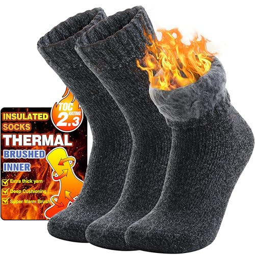 Calcetines Calefactables Térmicos para Frío Extremo, Mujer y Hombre - Gruesos y Cálidos para Esquí, Deporte, Trabajo - 3 Pares Navidad Chimenea (Gris Oscuro, M)