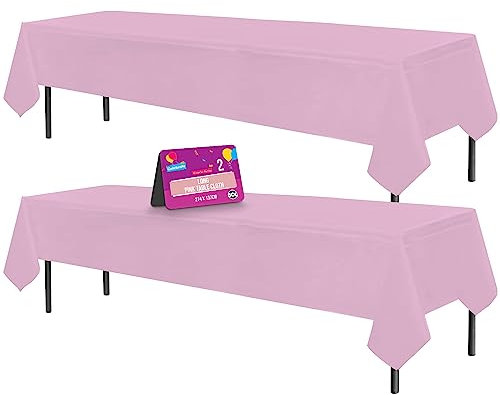 SOL 2pk Long Pink Table Cloth Party 274x137cm | Disposable Plastic Cover. Heavy Duty Spill Protection: Opaque Design for Girls Birthdays, Christening, Communion, Gender Reveals, Weddings & Events.