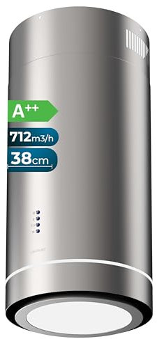 Cecotec Hotte Aspirante 38cm îlot Rond Bolero Flux Ire 388000 Inox A++. Finition Inox Aspiration 800M3/H, Moteur 210W, Commande Electronique, Panneau Led, Filtre Charbon