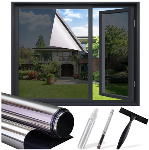 SUNBABY Window Tint for Home, One Way Privacy Film Heat & UV Blocking, Static Cling No Glue Renter Friendly Cover for Home Bedroom, Office & Sliding Glass Door, 17.5 x 78.7 Inch with 3 Tools, Black