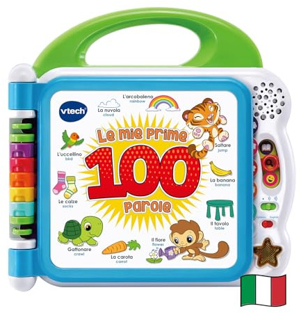 VTech Il Mio Primo Libro Illustrato - Le Mie Prime 100 Parole, Libro Bilingue Sensoriale per Bambini, Lingua Italiana e Inglese, Gioco Neonato con 3 Modalità, Batterie Incluse, 18 Mesi - 4 Anni