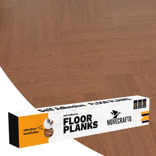 NOVECRAFTO Self Adhesive Floor Planks, Pack of 36, Light Brown Wood Effect | Peel and stick floor planks, waterproof, wear-resistant vinyl flooring, 91.4x15.2cm, 5 m² coverage, kitchen & living areas