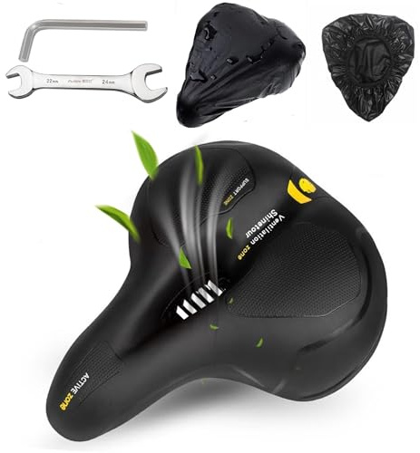 Qcdou Sella per Bicicletta Comoda, Sella Bici in Gel, Uomo Donna Sellino Bicicletta Traspirante Ergonomica per Biciclette da Strada, Sella per Bicicletta Morbido Ampia, Con Copertura Impermeabile