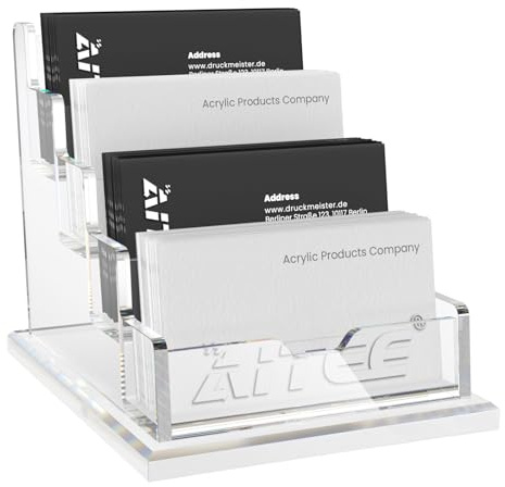AITEE Business Card Holder for Desk: Clear Acrylic 4 Slot 4 Tier Card Display Stand Holder for Office and Exhibition Countertop , Fits 100-120 Business Cards