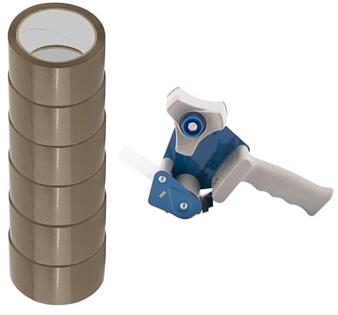 D.RECT Paketbandabroller, Klebebandabroller, Paketklebeband 6er Pack - Paketband - HOT MELT 50m x 48mm zum Verpacken von Paketen und Versandschachteln, Umzug - 6 Rollen, Braun