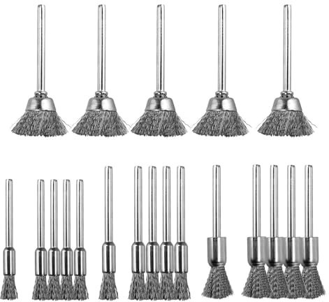 HERKINDNESS 20 Pièces Brosse Metallique pour Perceuse, 4 Tailles Brosse Brosse Metallique Perceuse, Queue 3 mm Lisse Brosse Perceuse Metal, pour Décaper et Nettoyer Bois En Métal
