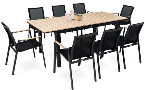 di volio Gartenmöbel MIRANNO, ausziehbarer Gartentisch mit stapelbaren Stühlen - Set, langlebige Essgruppe für 6-8 Personen, robust & wetterfest (Beige, 8-Sitzer)