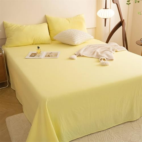 Mesnt Bettlaken ohne Gummizug, 160 x 230cm Chemiefaser Einfarbig Betttuch mit 2 Kopfkissenbezügen Weich und Knitterfrei, Gelb