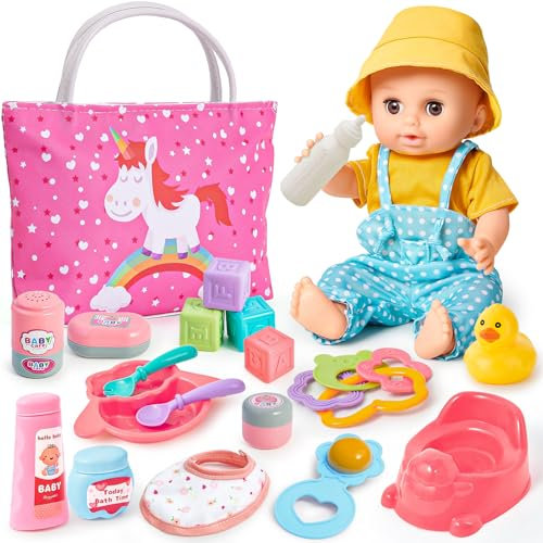 G.C Puppenzubehör Spielzeug Geschenk Mädchen, Puppen Zubehör Einhorn Handtasche Puppenkleidung Töpfchen, Puppenzubehör Fütterung und Pflege Set Geschenke Mädchen 3 4 5 6 Jahre (Puppe Nicht Enthalten)