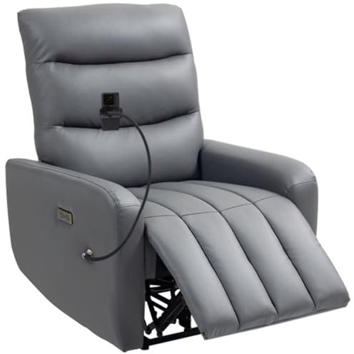 HOMCOM Electric Recliner Armchair with USB + Type C Charge Port, Phone Holder, PU Leather Reclining Chair with Adjustable Leg Rest, Recliner Chair for Home Living Room Theater, Grey