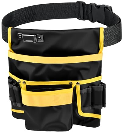 Cintura Porta Attrezzi Professionale Regolabile – 12/28 Tasche Magnetiche e Rimovibili, Borsa Robusta con Porta Martello per Elettricisti, Falegnami, Artigiani, Uomini e Lavoro Edile (A)