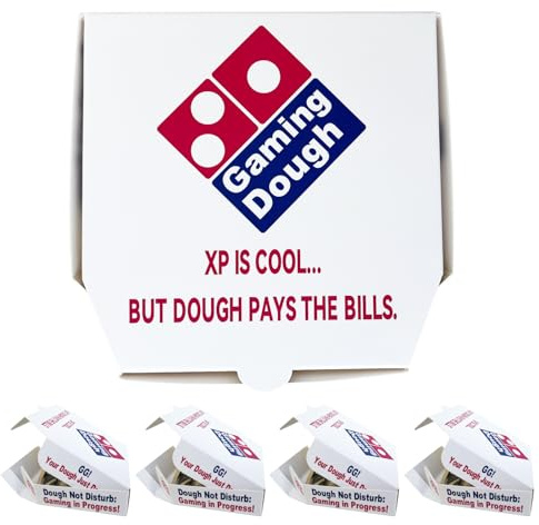 PHAWNGU 4 Pack Gaming Dough, Funny Money Gift Box for Teen Boys, Gamers, Gamer Birthday Gift for Him, Pizza-Themed XP Game Card Holder, Christmas Stocking Stuffers for Teens