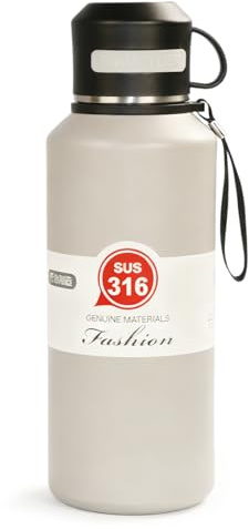 tangger Botella Agua Acero Inoxidable, Botella Térmica aPrueba de Fugas 1l,Fácil de llevar Botella Térmica,Adecuado para Deportes,Actividades al Aire Libre y Colegio (Gris)