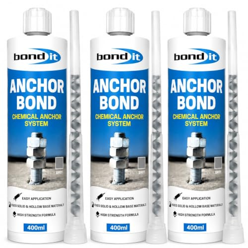Bond It Anchor Bond Adhesive Grey 3 Pack (400ml Each) – Resin Anchor & Chemical Fixing Adhesive for Concrete, Masonry & Stone – Polyester Resin for Bolts, Studs & Structural Fixings