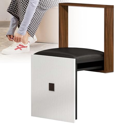 GGFFJ Banco de Zapatos Invisible for Entrada con Silla Acolchada de Cuero sintético, Taburete de Ducha Plegable Moderno, Cambiador de Pared for baño, Color Blanco(Brown)