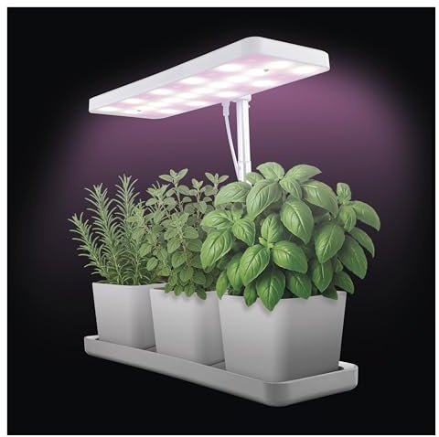 EMOS - Lampada a LED per coltivazione di erbe e piante da interno - Lampada per la crescita con 3 vasi da fiori e timer, regolabile in altezza - Luminosità 300lm - Cavo di ricarica USB-A da 1,7 m