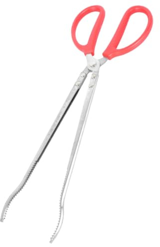 FRCOLOR Stainless Steel 52cm Curved Snake Grabber Tongs Reptile Feeding Tool Long Handle Pet Food Clip for Snake and Lizard Handling