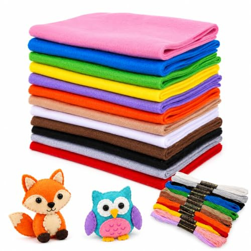 Qnbonrich pysselfilt 12 rullar, filt pysselset 20 x 90 cm, 1 mm tjockt mjukt filttyg för gör-det-själv-projekt, pysselfilt förpackning för lapptäcke sömnad dekoration, skolprojekt handarbete (färgglad