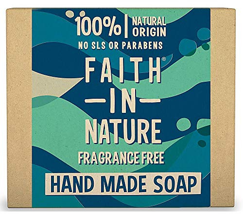 Faith In Nature Natural Fragrance Free Hand Soap Bar, Sensitive, Vegan and Cruelty Free, No SLS or Parabens, 100g