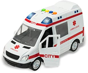 Teorema Giocattoli, Ambulanza Giocattolo con Luci e Suoni Reali, Macchinina Bambino con Frizione Potente, Porte Apribili, 4 Pulsanti Interattivi, Macchinine per Bambini, Scala 1:16