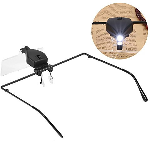 Lupen mit LED Lichts, Brillenglas, Lupe für Sichtbrillen, Lupenbrille für Brillenträger, 1,5 x 2,5 x 3,5 x Handlupe mit Lupe, Lupenbrille mit Licht für Wimpernverlängerung, für Juweliere
