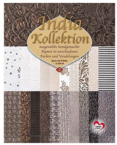 Ideen mit Herz Handgeschöpftes Handgeschöpftes Deko-Papier | India Kollektion | Hochwertig veredelt | DIN A4 | Block mit 20 Blatt (Sortierung 2)