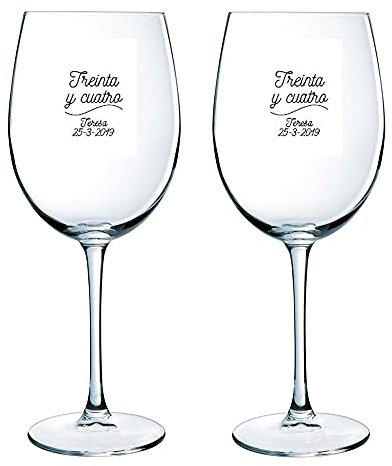 Calledelregalo Regalo Personalizado para cumpleaños: Copas de Vino grabadas con la Edad, Firma y Fecha