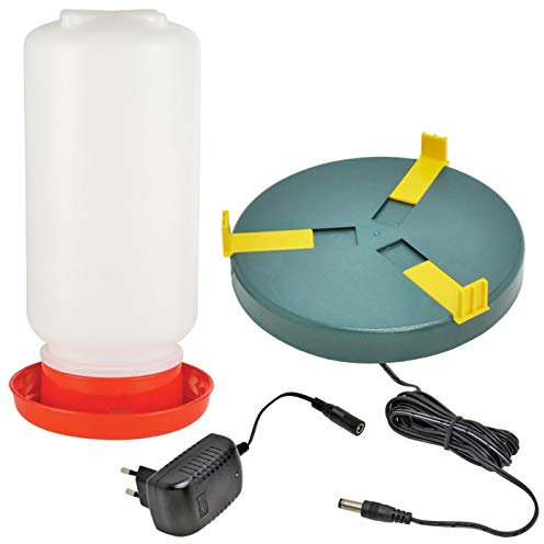 VOSS.eisfrei Set Heizplatte 20cm + Netzteil 230V + Wachteltränke 1L, Geflügeltränke, Wärmeplatte für Tränke, elektrisch, Kleintiertränken, Tränkenwärmer