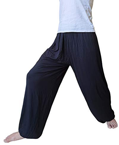 Hoerev Men Super Soft Yoga Pants Trousers Taiji Lounge Pant with Pockets,Black_with Pockets,XL
