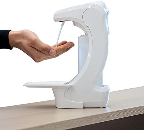 RX 5 T Seifenspender, hochwertiger automatischer Desinfektionsspender mit Sensor, mit 500ml Euroflasche, freistehend mit Abtropfschale für Praxen, Büros, Rezeption, Theken, Tische Made in Europe