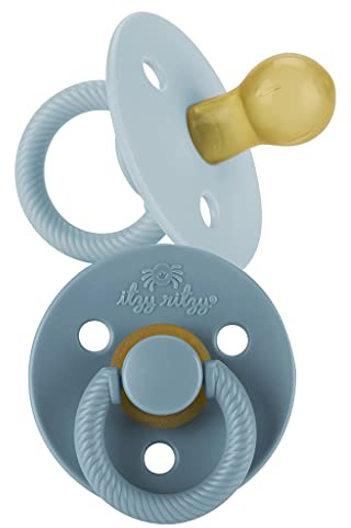 Itzy Ritzy Natural Rubber Newborn Pacifiers – Baby Pacifiers with Cherry-Shaped Nipple & Large Air Holes for Added Safety - Set of 2 Binkies in Harbor & Coast (Ages 0 – 6 Months)