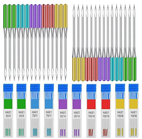 30 Stück Nähmaschinen Nadeln Universal Nähen Maschine Nadel Set Maschinennadeln für Wirkwaren Jean Gewebte Leder Stoffe 5 Farben