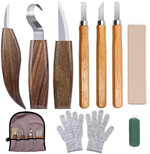 Set di 10 coltelli da intaglio del legno, kit per principianti, comodo set di strumenti resistenti al taglio, guanti resistenti al taglio, coltello da intaglio del legno, coltello per intaglio del