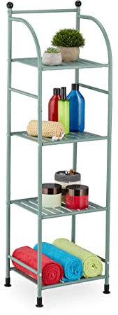 Relaxdays Estantería Metálica, Acero, 115x33x28 cm, Estante Baño y Cocina, 4 Baldas, Librería Metal, sin Fondo, Verde