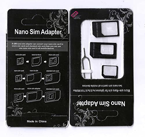 Svart 3-i-1 SIM-kortadapter (med ejektorstift) för smartphones och Apple iPhone 4, 4S, 5, 6, 7