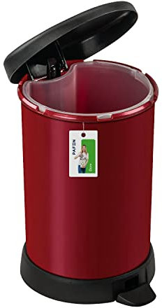 PAFEN Mülleimer 20L mit Einsatz - 310 x 490mm - Runder Treteimer Abfallbehälter mit Klappe Abfalleimer mit Inneneimer | Metallischer Farbton | Rot