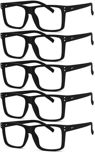 5-pack Oversized Reading Glasses Square Large Frame Readers for Men and Women - Black +3.00