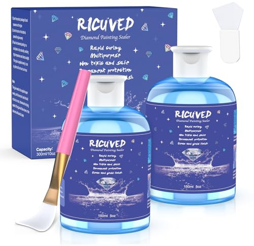 RICUVED Diamond Painting Sealer 300ML,5D Diamond Art Glue Clear Spray Crystal Art Accessories Sealer with Brushes Permanent Hold & Shine Effect Conserver for Diamond Painting & DIY Craft(10 OZ)