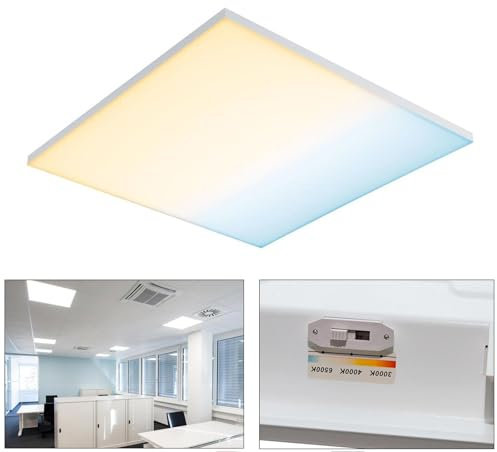 Pannello LED incasso quadrato 60x60cm, 40W 4800 Lumen, lampada soffitto, Regolazione Luce CCT da 3000K-6500K, ufficio scuola ospedale albergo negozio 230V Selettore Colore Bianco Caldo Neutro Freddo