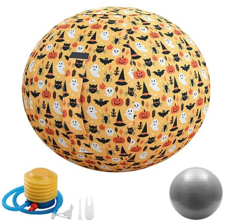 DIXII Sitting Ball Chair with Cover, Exercise Yoga Ball for Office And Home Muscle Training Fitness, Workout Ball with Pump And Handle,A,45cm