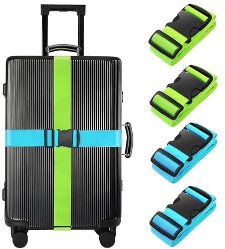 BILIONE - Lot de 4 Sangles pour valises, Sangles de 79 (Bleu + Vert) | Sangles pour valises ultra-résistantes, sangles réglables, accessoire haut de gamme pour fermer les sacs de voyage