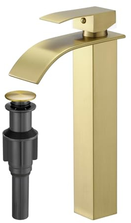 RUMOSE Tall Bathroom Faucet Vessel Sink Faucet with Drain, Brushed Gold