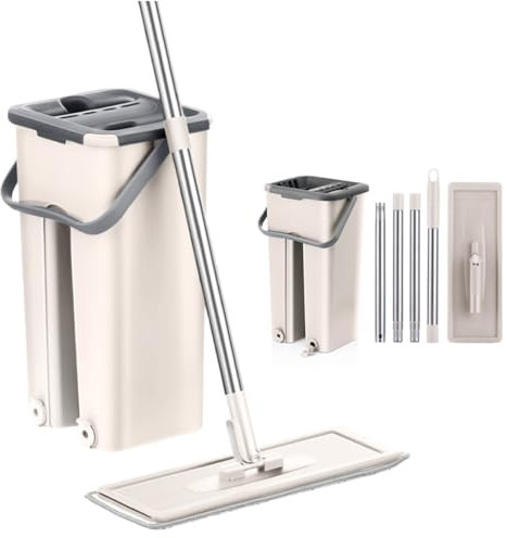 Fregona para Limpiar Azulejos y Paredes Fregona con Cubo escurridor Fregona autogirable Limpieza de Suelos Cepillo para fregona 6 Almohadillas de Microfibra Limpiador y Plumero Set Cubo para fregona